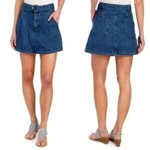 Free People Jade Denim Belted Retro Mini Skirt Sz M